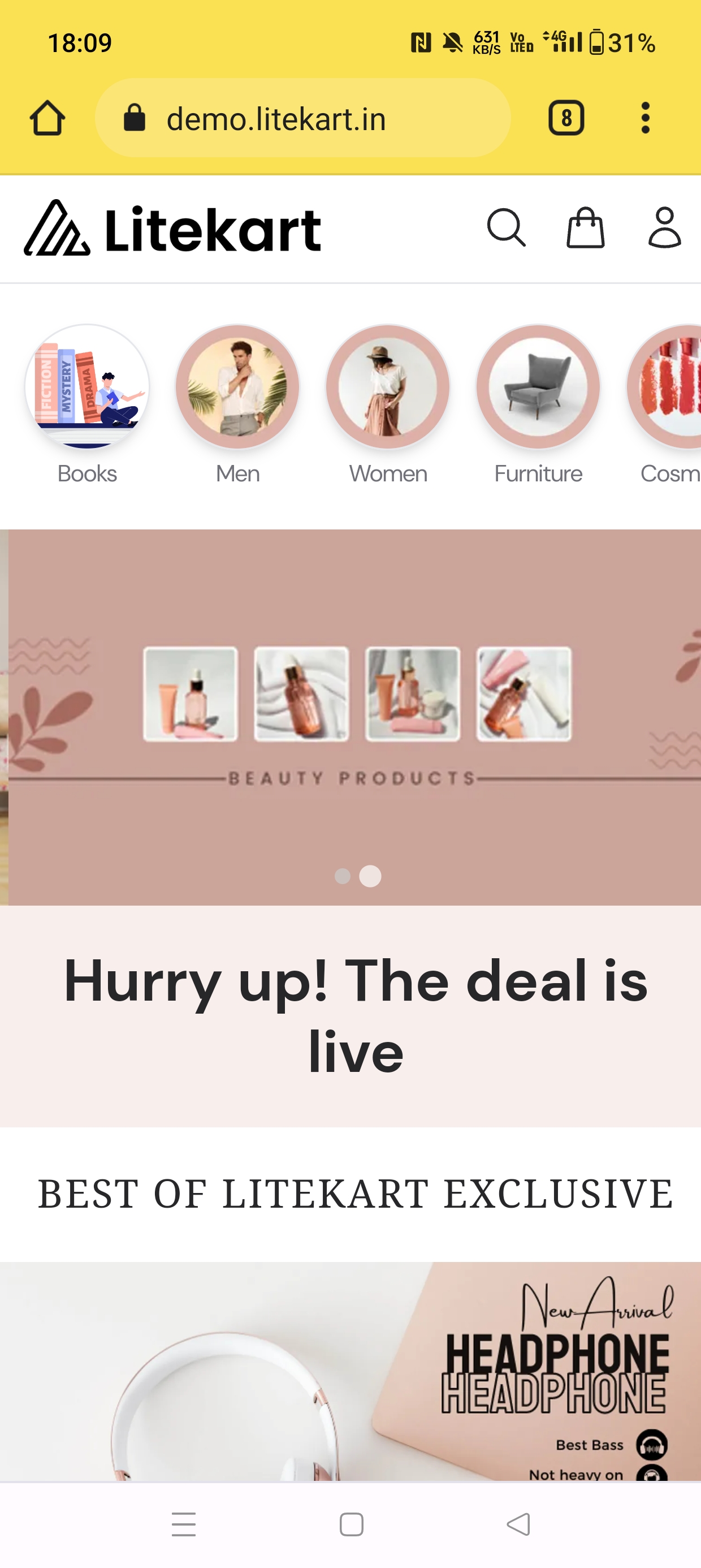 Product listing page on a phone